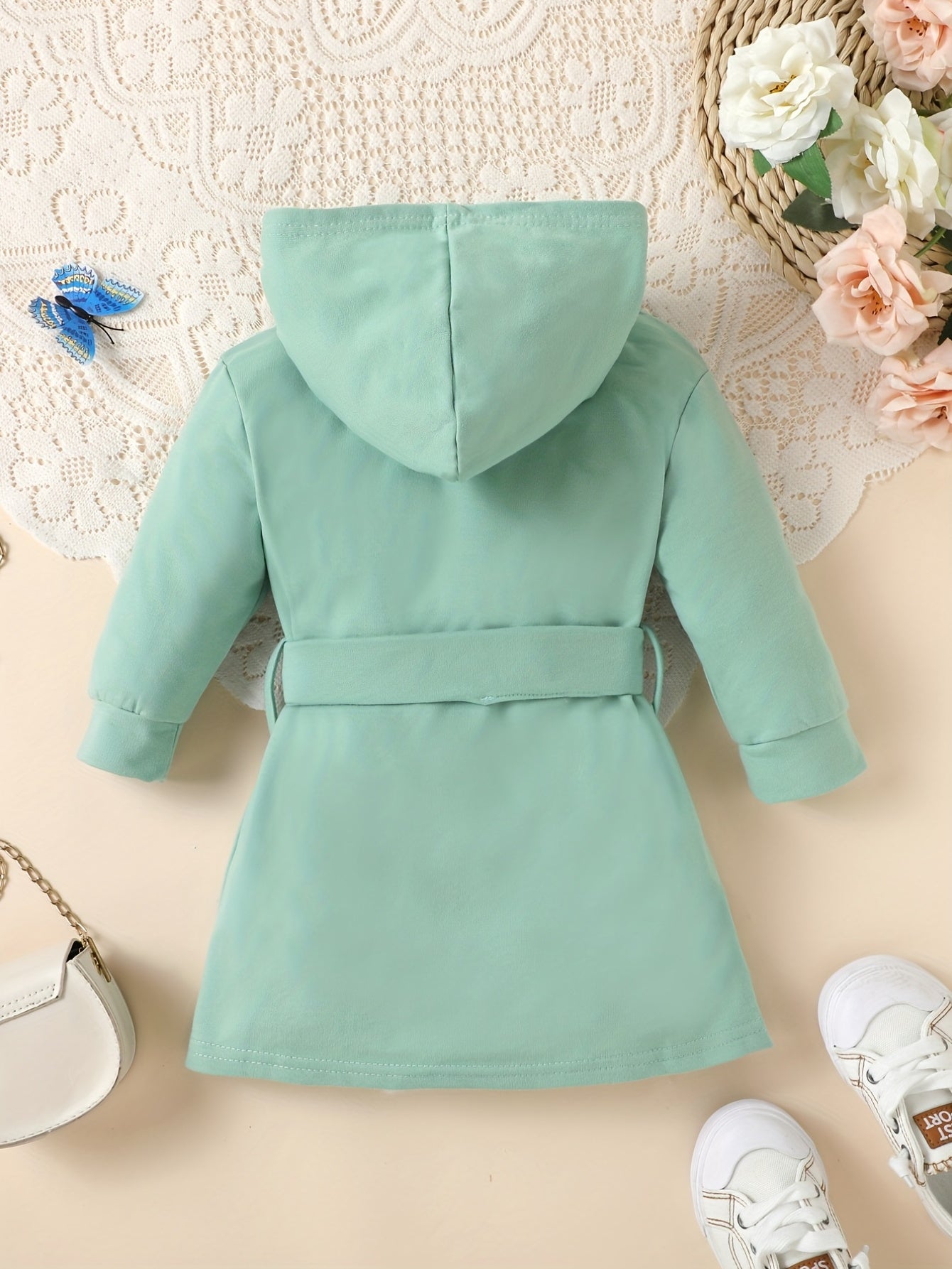 Baby Girl's Hoodie Sweatshirt Dress Belted Tunic Kid's Casual Hooded Dress