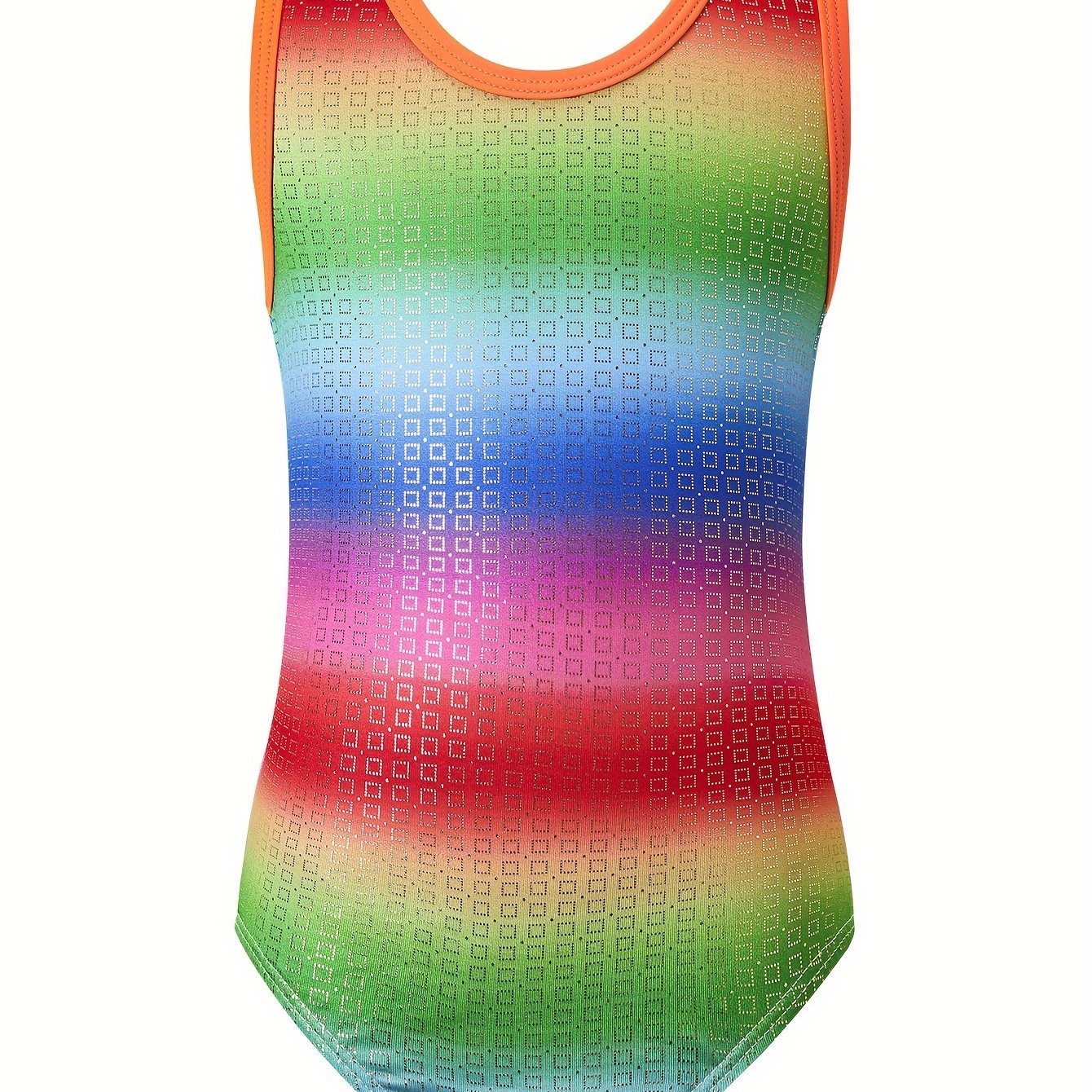 Girls Rainbow Sleeveless Gymnastics Jumpsuit For Dance Sports