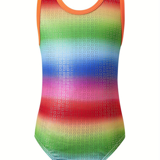 Girls Rainbow Sleeveless Gymnastics Jumpsuit For Dance Sports