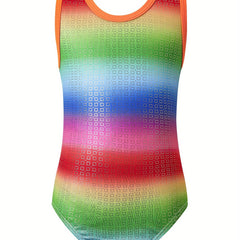 Girls Rainbow Sleeveless Gymnastics Jumpsuit For Dance Sports