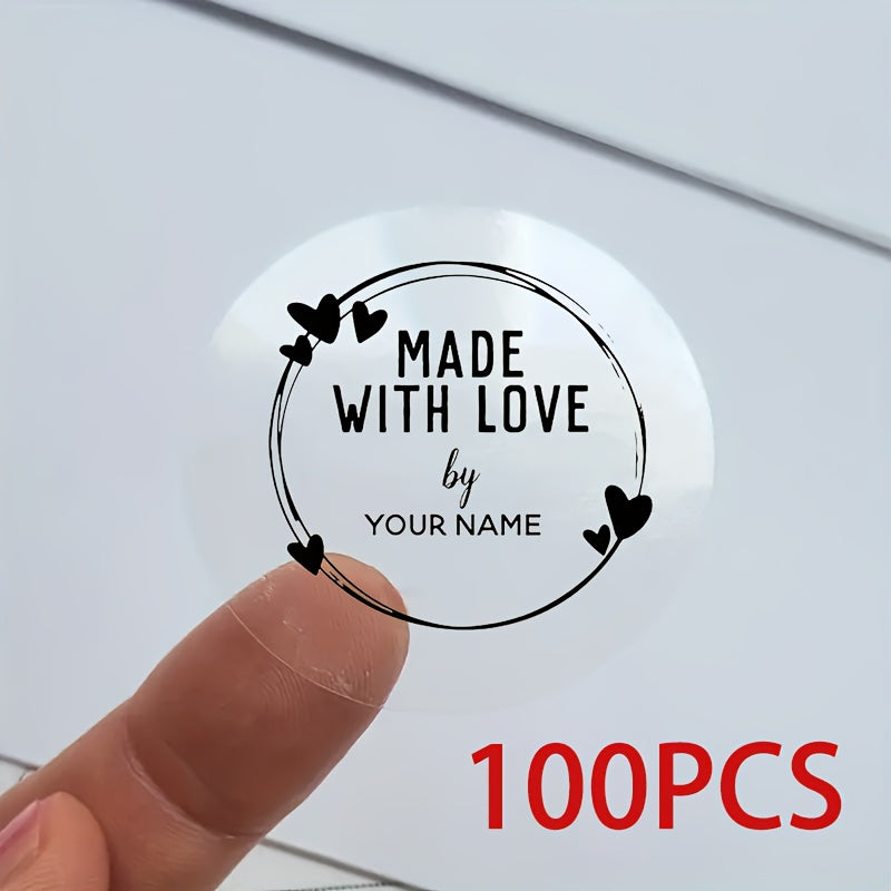 100 Personalized Transparent Heart Decals Self Adhesive Wedding Crafts