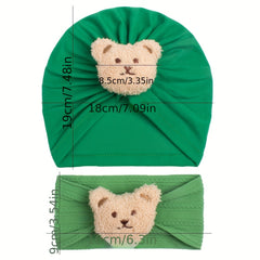 2pcs Baby Hair Bands Bear Soft Elastic Cartoon Hat And Hairband