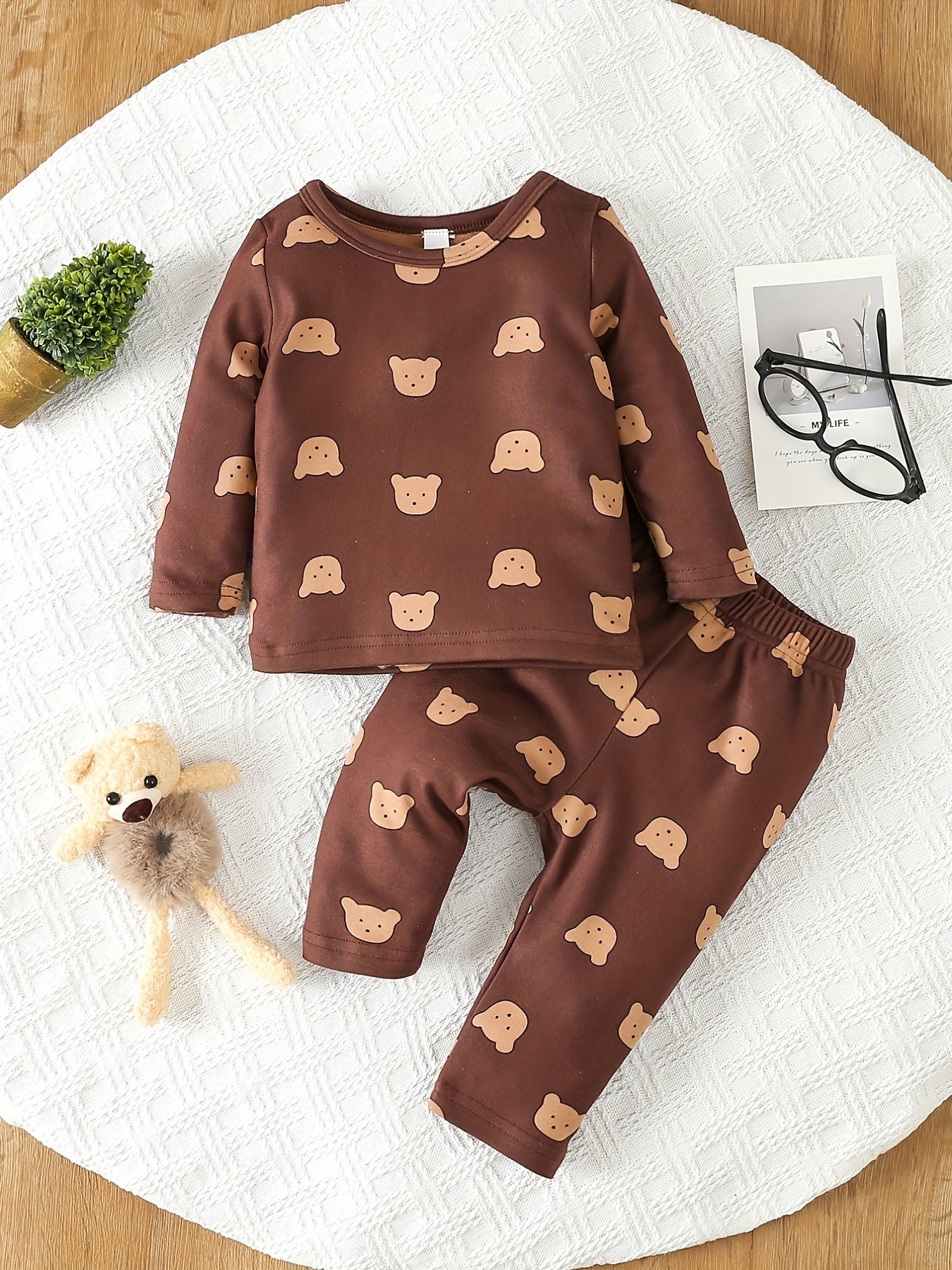 Cartoon Print Baby Boy Pajama Set Long Sleeve Top Pants Loungewear