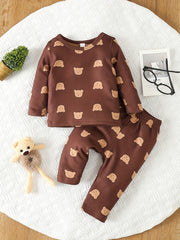 Cartoon Print Baby Boy Pajama Set Long Sleeve Top Pants Loungewear