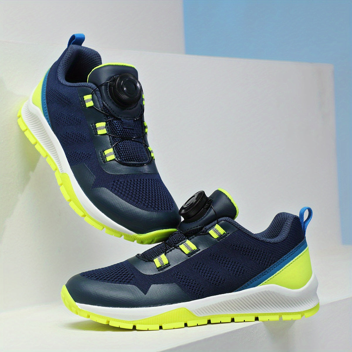Boy's Breathable Knit Running Shoes with Rotating Buckle Lace