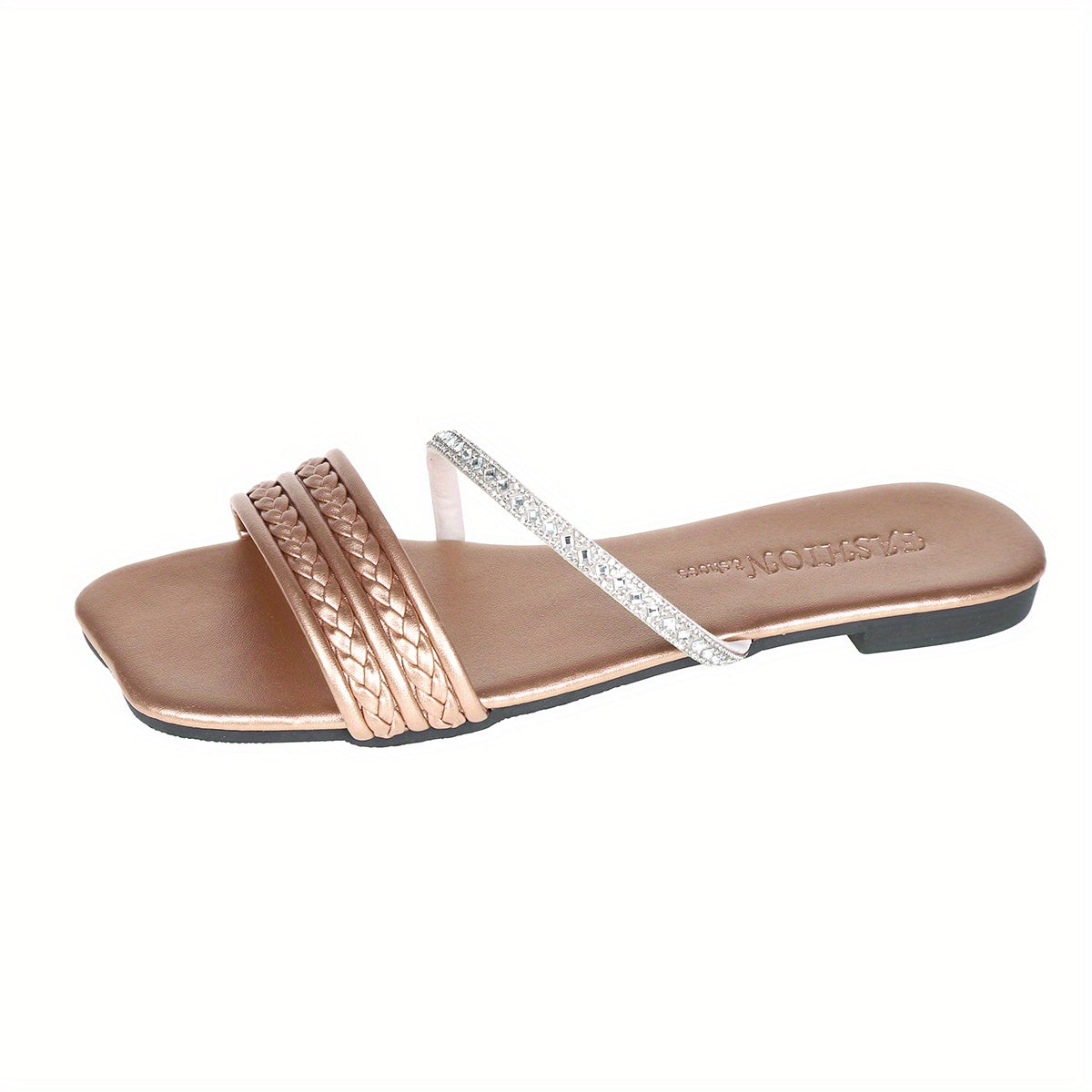 Women's Rhinestone Decor Slide Sandals Casual Flat Shoes Lightweight