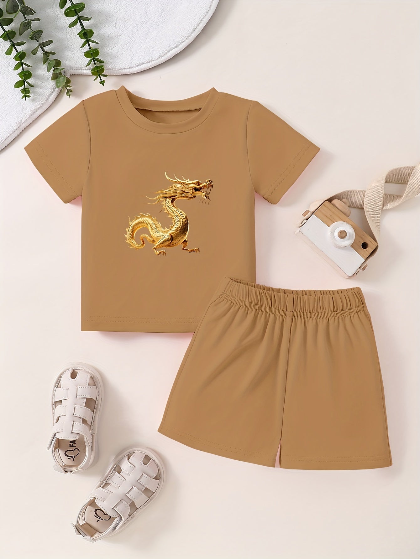Toddler Dragon Cartoon Print T-shirt & Shorts Set