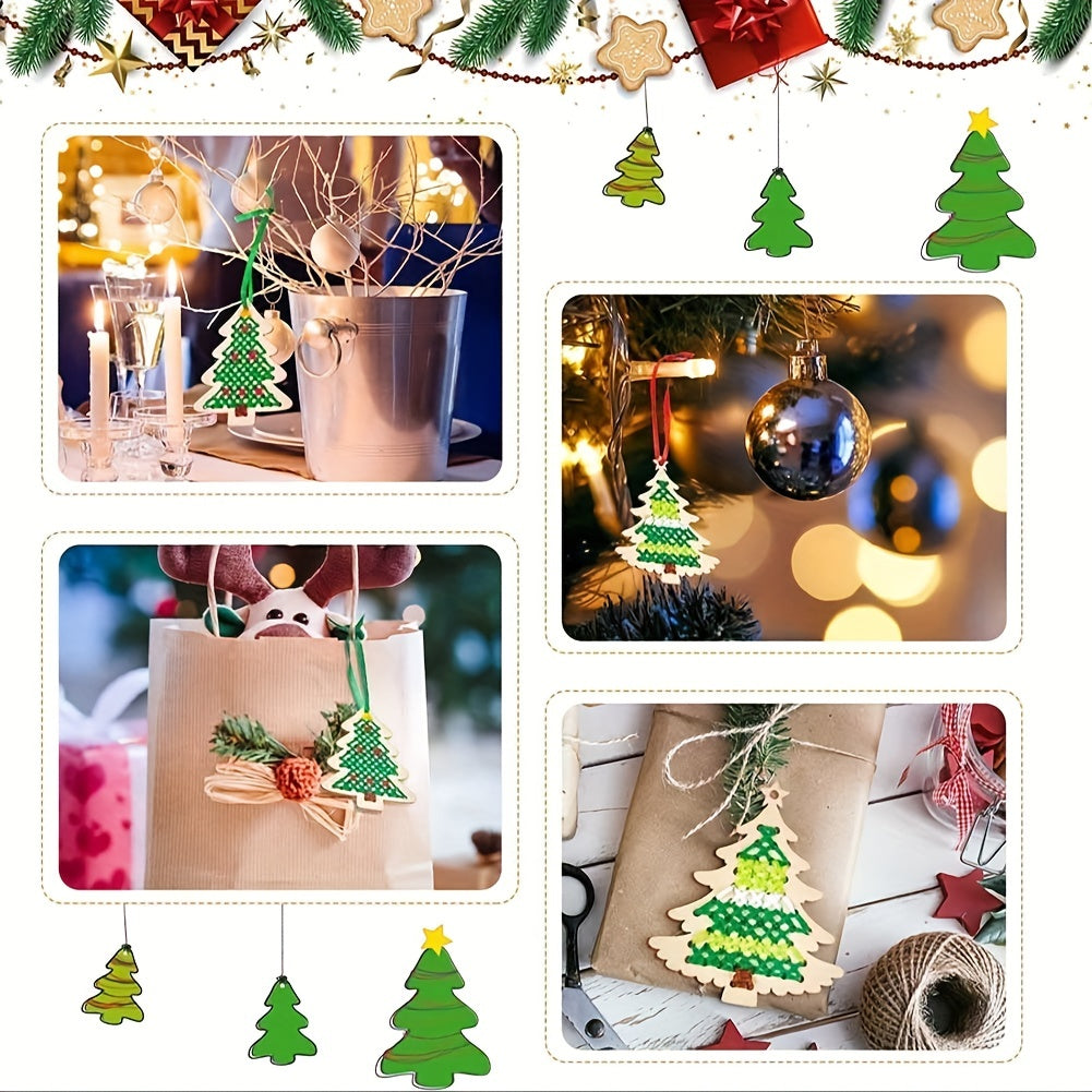 10pcs Christmas Wooden Cross Stitch Kits Ornaments Hand Craft Decorations