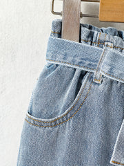 Girls Elastic Waist Denim Trousers Kids Street Daily Spring Fall Clothes