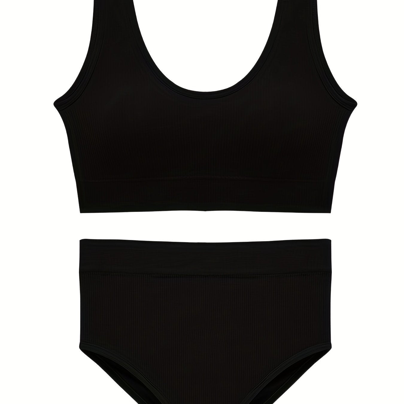 Comfy Sports Bra & Panties Set, Wireless Tank Bra & Elastic Panties