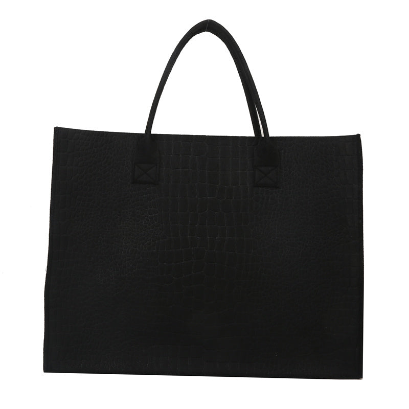 Large Capacity Felt Tote Bag Crocodile Pattern Top Handle Satchel