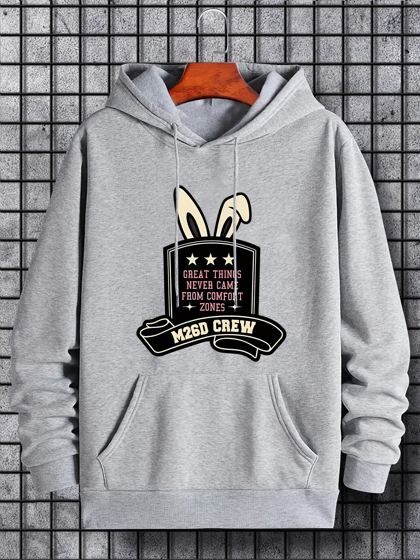 Men's Letter Print Hoodie Casual Drawstring Hooded Sweatshirt