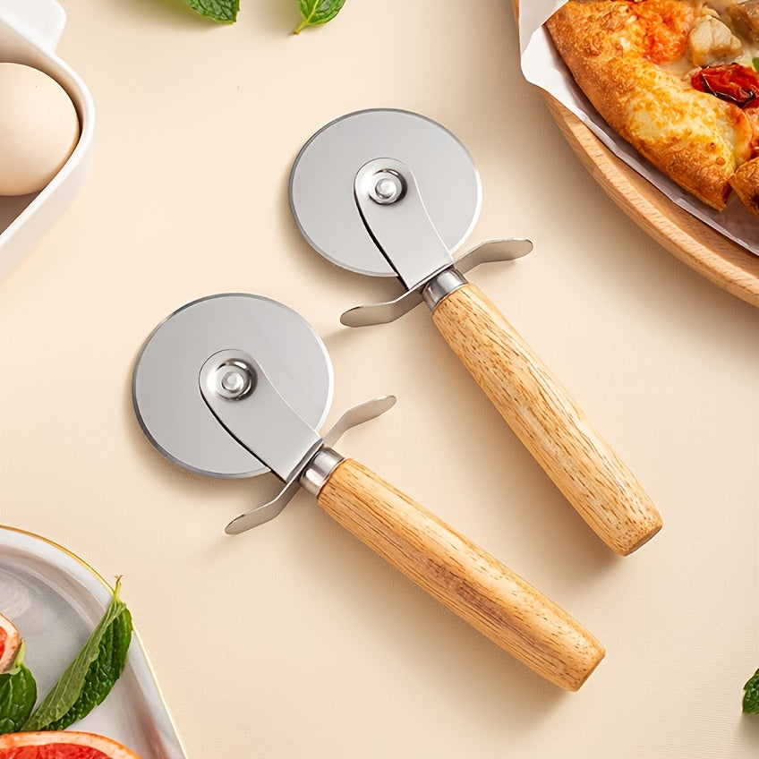 Stainless Steel Pizza Wheel Wooden Handle Single Roller Pizza Cutter