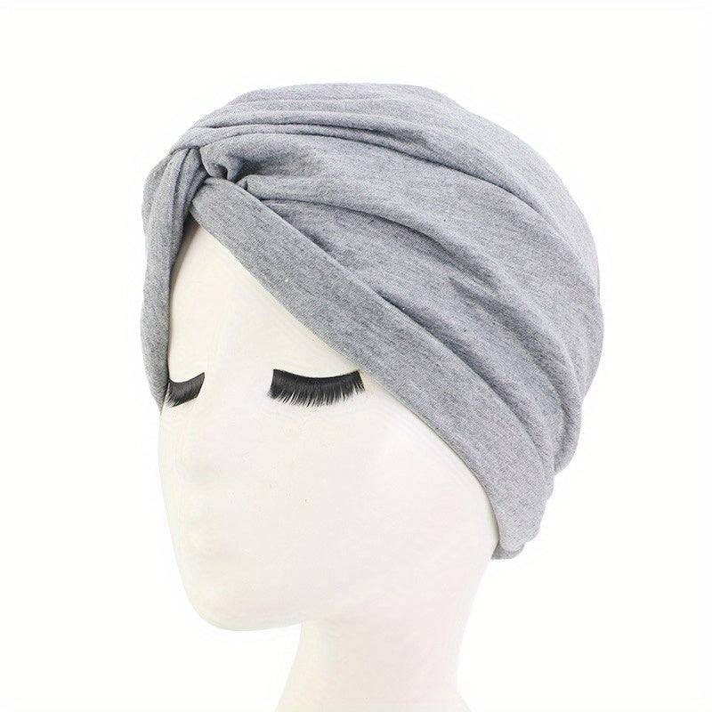 Cross Knot Pleated Turban Cap Solid Bonnet Head Wrap Head Scarf