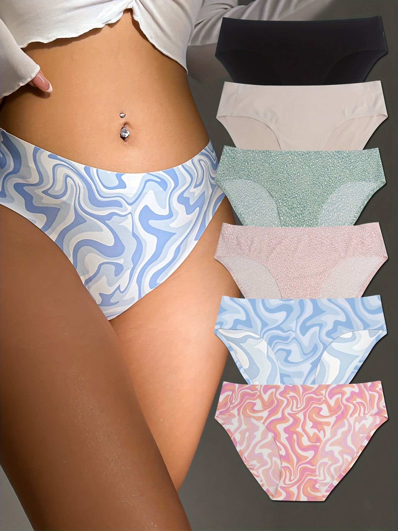 6pcs Geometric Pattern Briefs Seamless Comfy Stretchy Panties