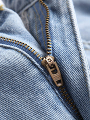 Mens Embroidered Ox Head Jeans Straight Regular Denim Jeans