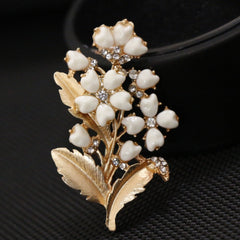 Matte Golden Shell Flower Brooch Sparkling Rhinestone Accents