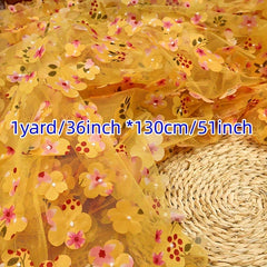 3D Embroidered Floral Tulle Lace Fabric Rainbow