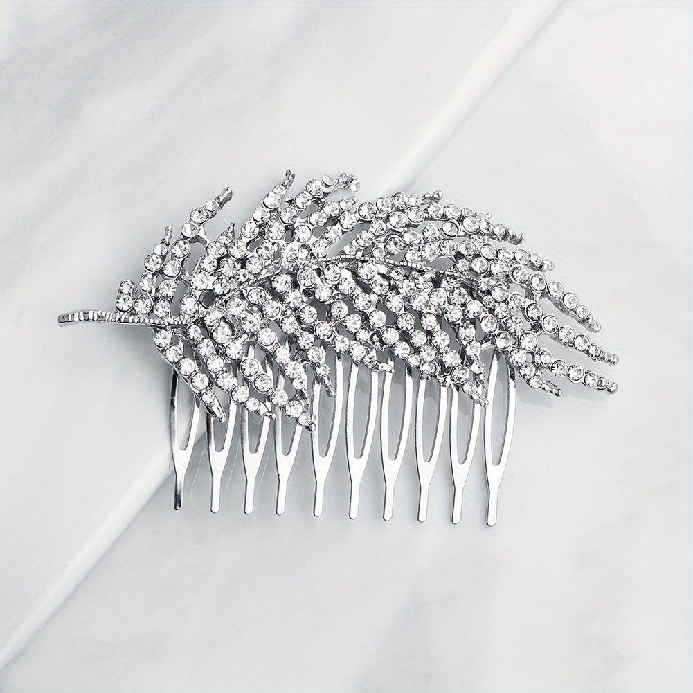 Rhinestone Leaf Hair Comb Bridal Wedding Headwear Hair Styling Accessory