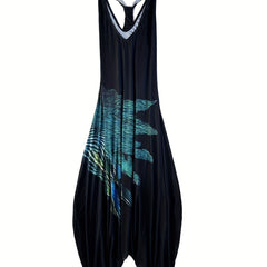 Graphic Print V Neck Jumpsuit