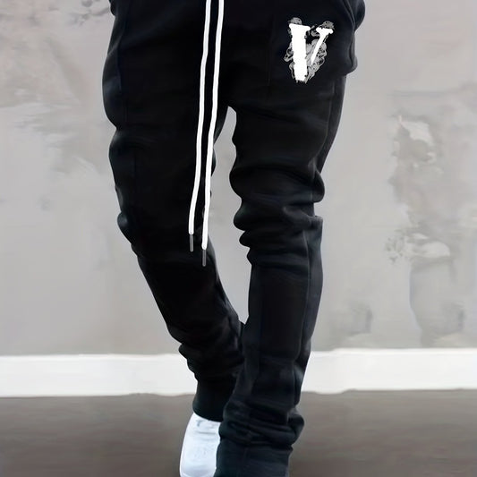 Skull Pattern Letter V Print Slim Fit Flared Joggers Men's Pants