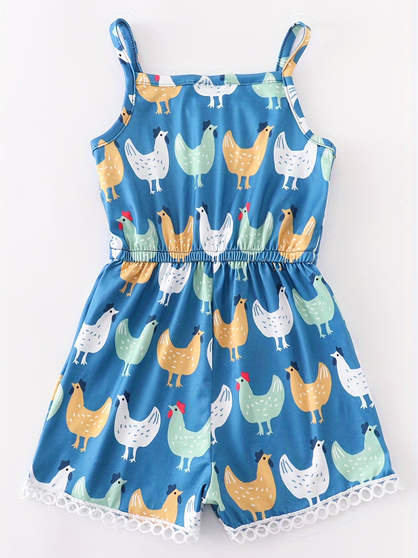 Toddler Girls Chicken Graphic Cami Romper Jumpsuit Beach Vacation Summer Clothes