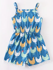 Toddler Girls Chicken Graphic Cami Romper Jumpsuit Beach Vacation Summer Clothes