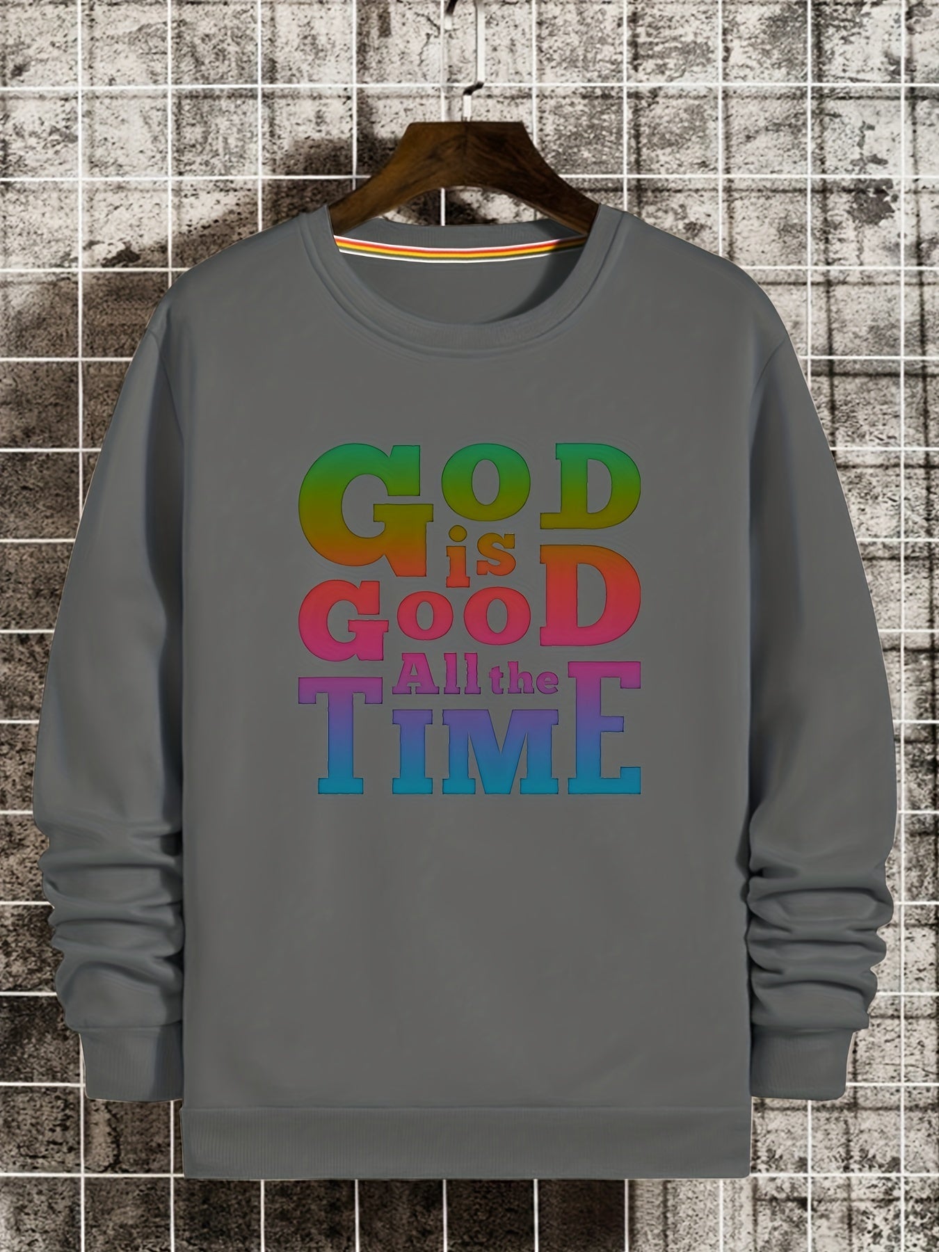 GOD IS GOOD Print Sweatshirt Men's Casual Graphic Crew Neck Pullover