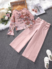 Girls 2pcs Long Sleeve Top & Pants Floral Print Kids Clothes