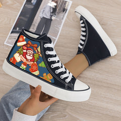 Santa Print Plush Lined Chunky Canvas Sneakers