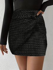 Plaid Twist Front Mini Skirt Women's Casual Wear