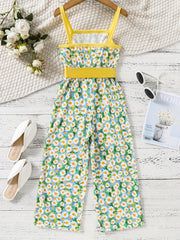 Toddler Girls Daisy Cami Rompers Wide Leg Jumpsuits For Beach Vacation