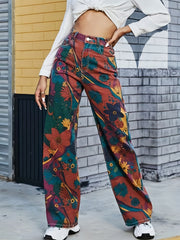 Vintage Block Denim Pants High Rise Loose Wide Leg Jeans