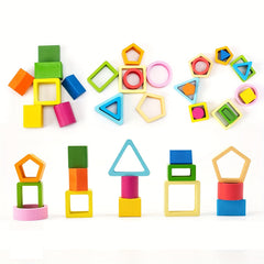 Wooden Sorting Stacking Toys Geometric Figure Building Educational Toys