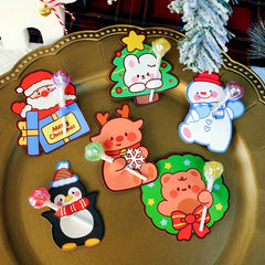 50pcs Mixed Christmas Candy Cards DIY Lollipop Holder Cartoon Animal Paper Clips