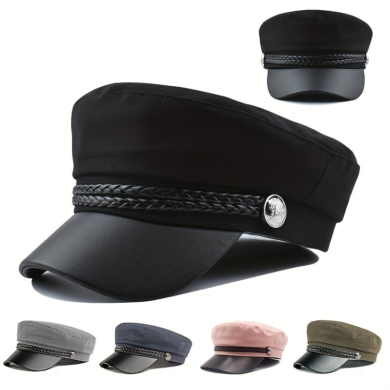 Parent-child Leather Texture Hat Autumn Winter Navy