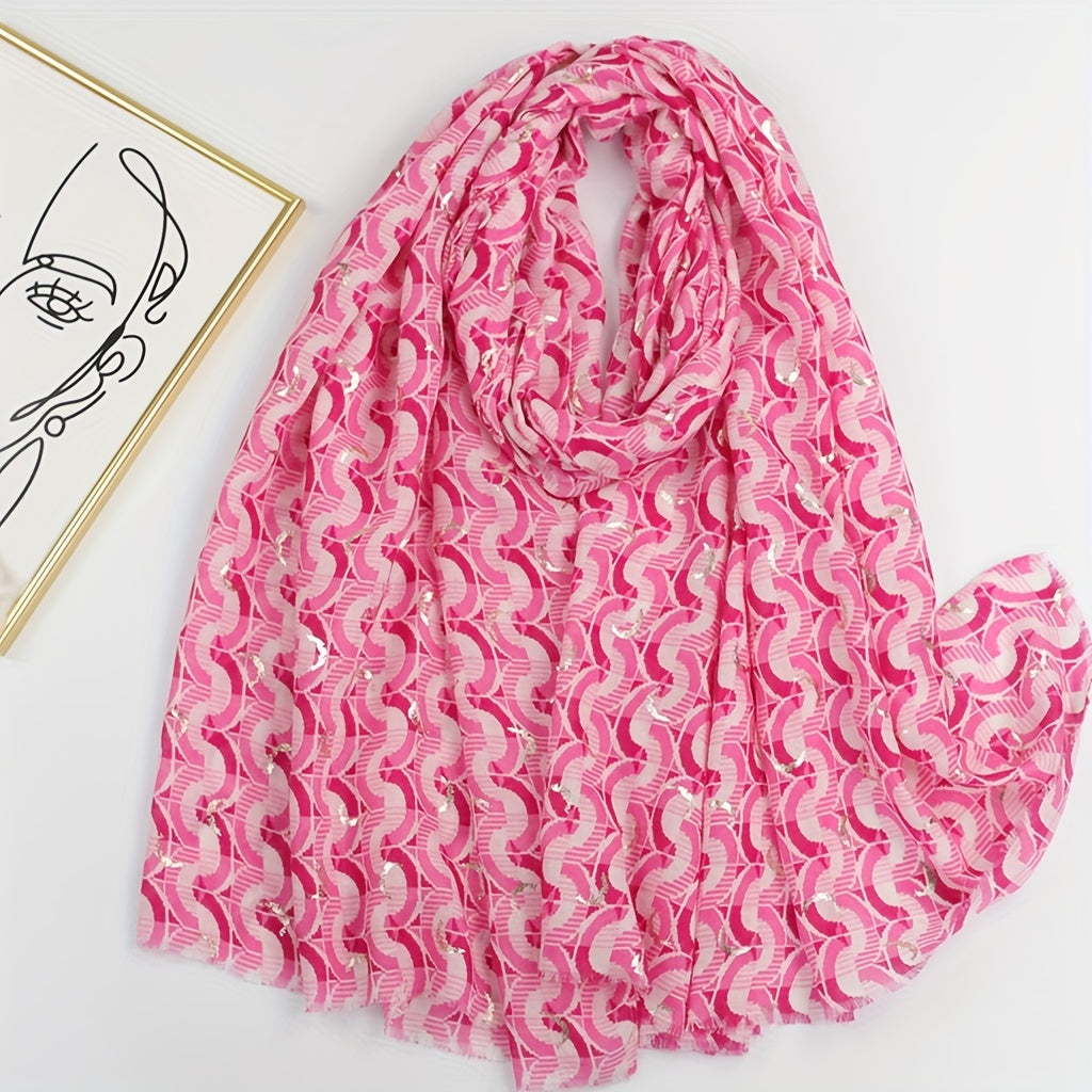 Geometric Hot Stamping Frayed Edge Scarf for Women