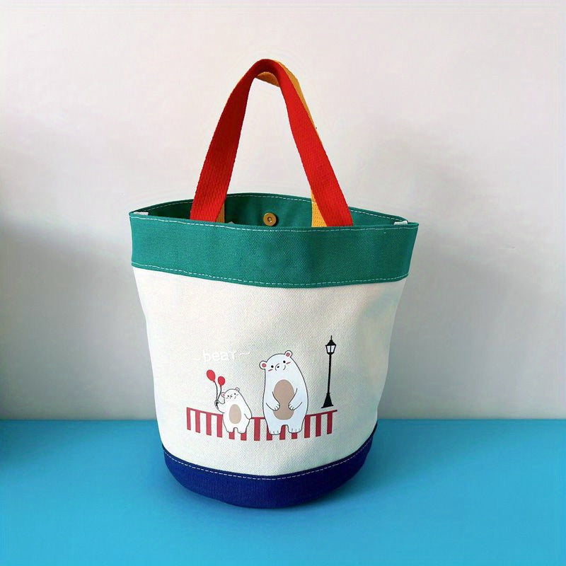 Casual Cartoon Bear Canvas Tote Bag Handbag Travel Storage Bento Bag