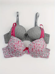 2 Pack Plus Size Bow Knot Underwire Bras Set Women's Full Coverage