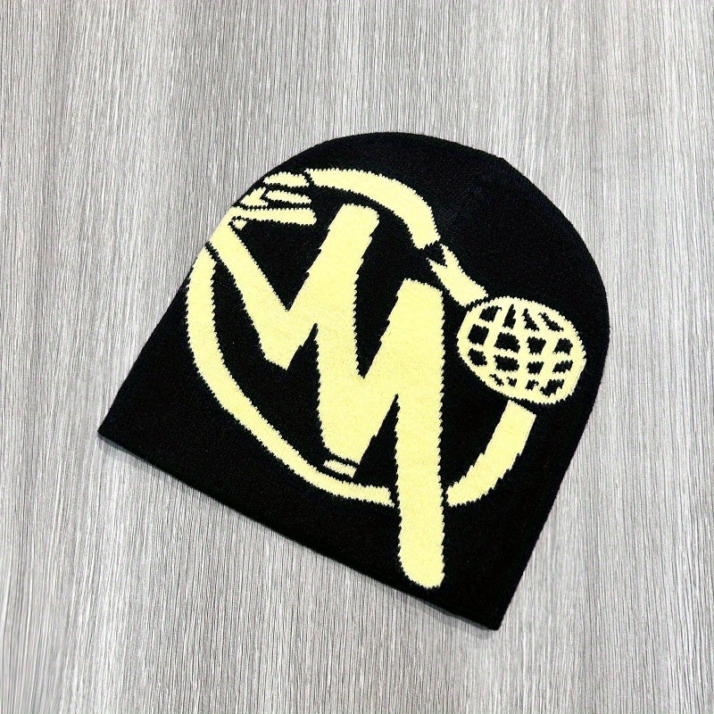 Warm Windproof Sport Knit Beanie Hat with Printing for Men and Women