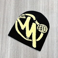 Warm Windproof Sport Knit Beanie Hat with Printing for Men and Women