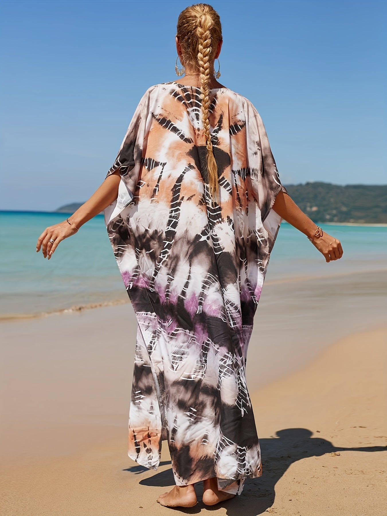 Tie Dye V Neck Cover Up Dress