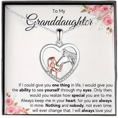 Girl's To My Granddaughter Girl And Horse Heart Pendant Necklace Card Jewelry