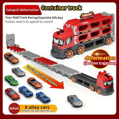 Deformation Ejection Track Car Alloy Storage Cargo Truck Toy for Kids