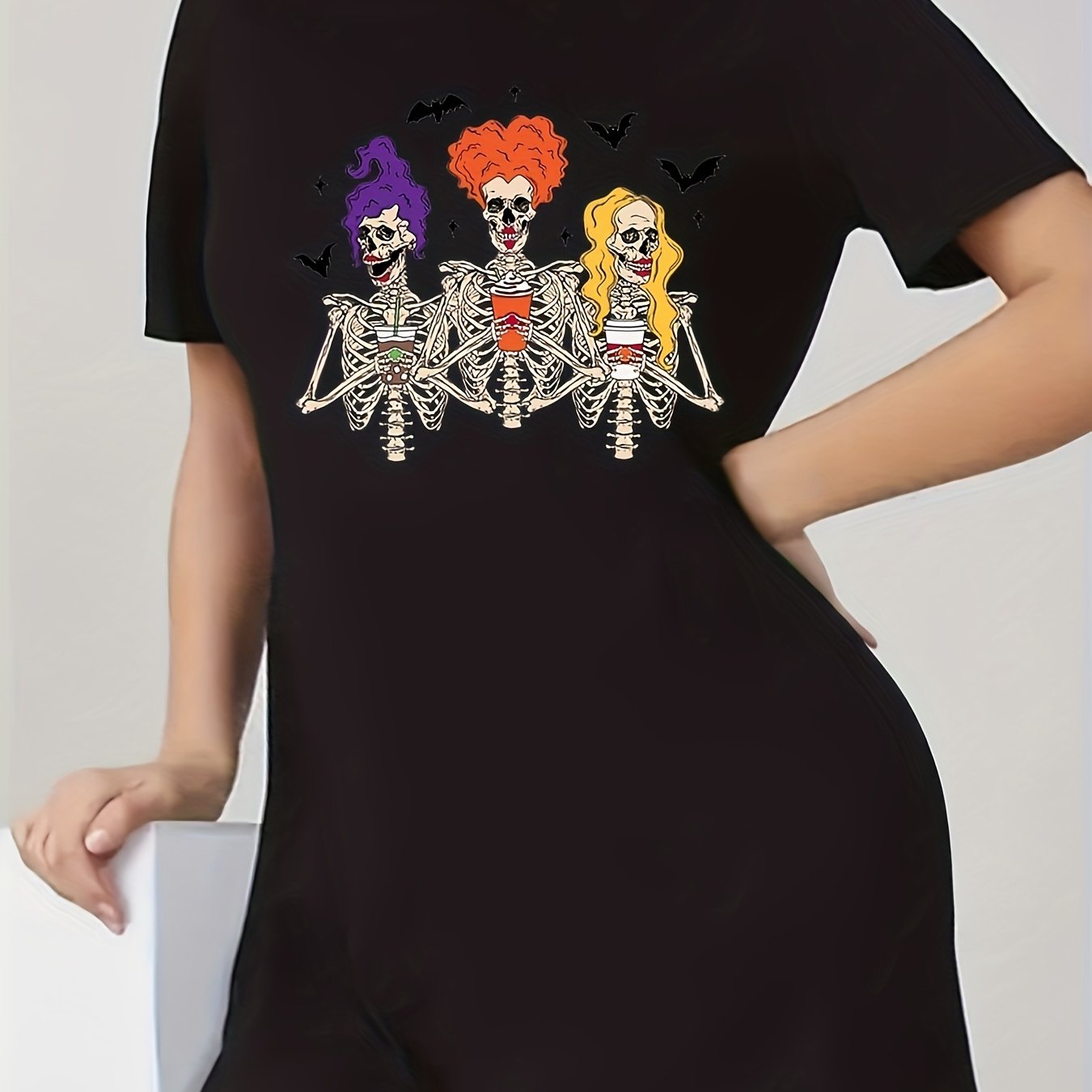 Halloween Dress Women's Witch Skull Print Short Sleeve