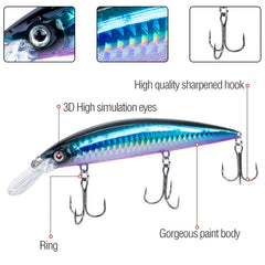 6pcs 36g Long Hard Bait Three Treble Hooks Fishing Lure Bionic Minnow Bait