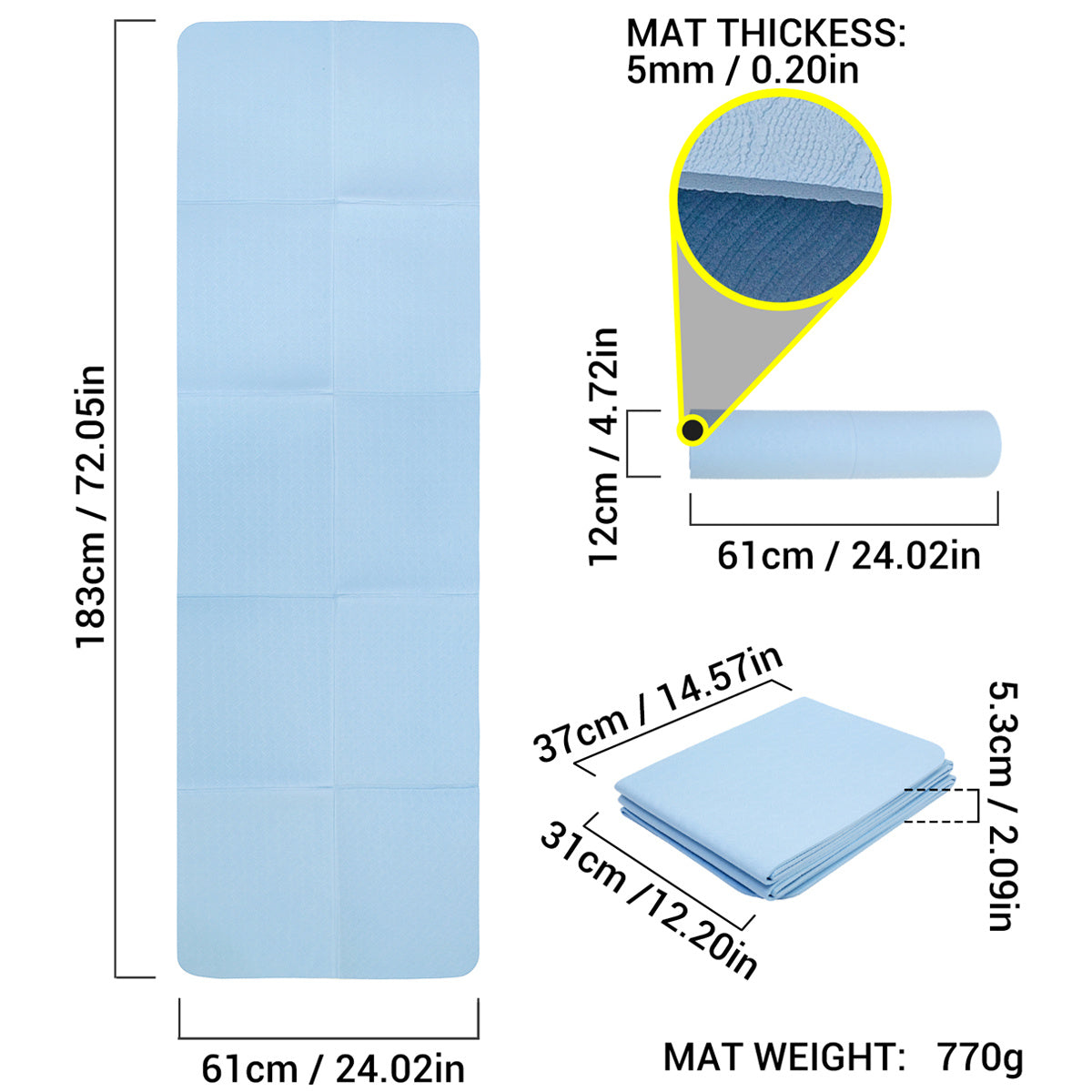 Foldable Yoga Mat - Non Slip Surface - Moisture Resistant