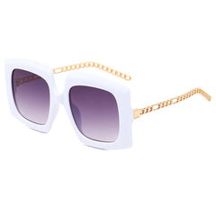 Multicolor Metal Chain Sunglasses Square Frame With Zipper Case