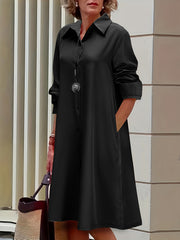 Plus Solid Button Up Long Sleeve Shirt Dress