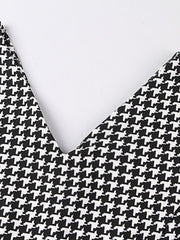 Houndstooth V Neck Midi Dress Women's Stretch Dress